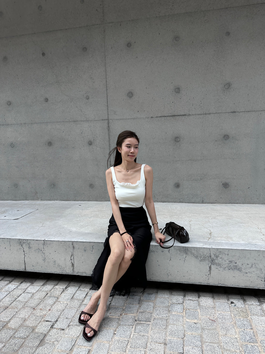 Ruffles Neck Cotton Tank Top