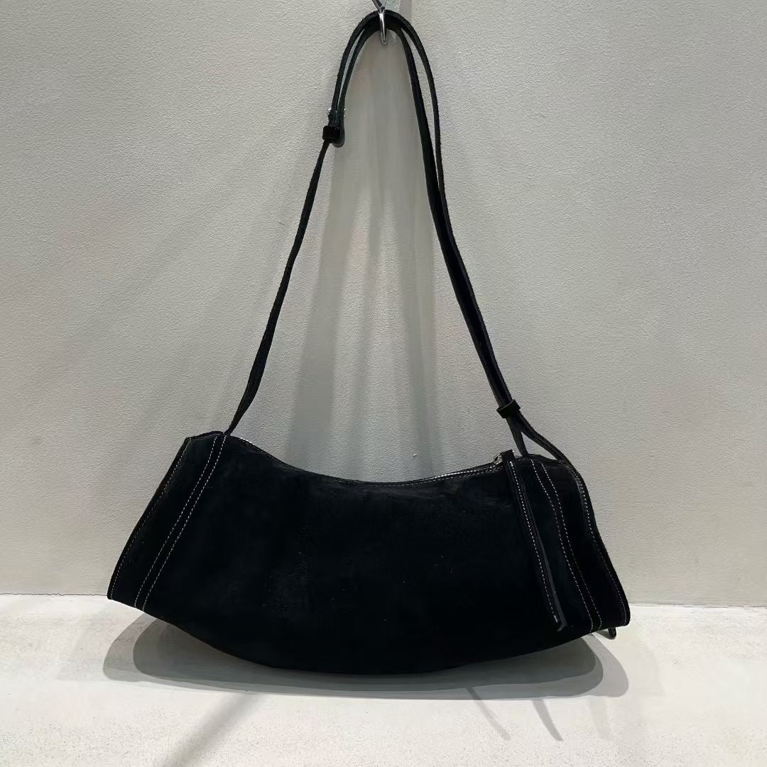 Real Leather Suede Moon Bag
