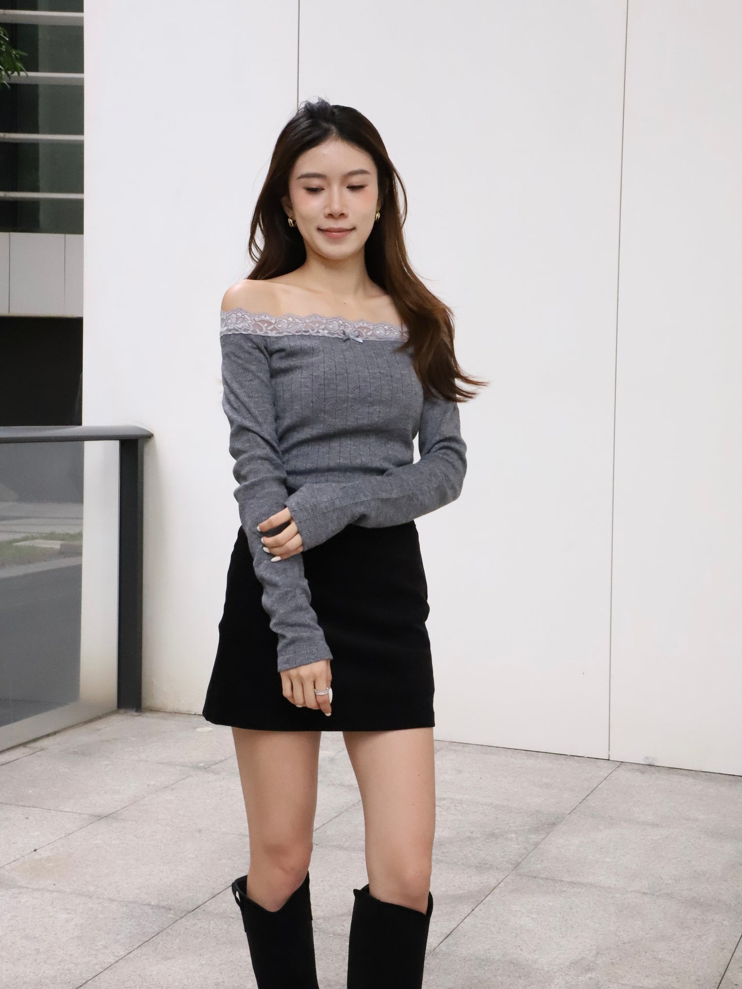 Lace Mix Off Shoulder Top