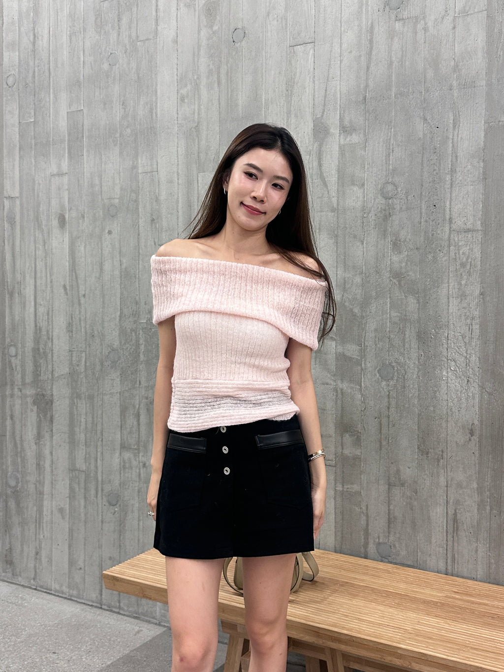 Pink off shoulder knitted top