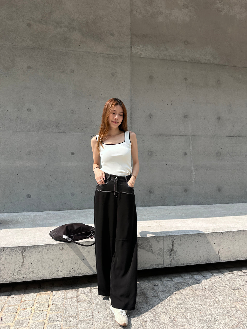 Denim mix Chiffon Office Pants