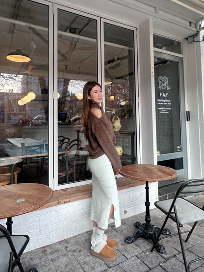 Cross Shoulder Fluffy Long Sleeves Top