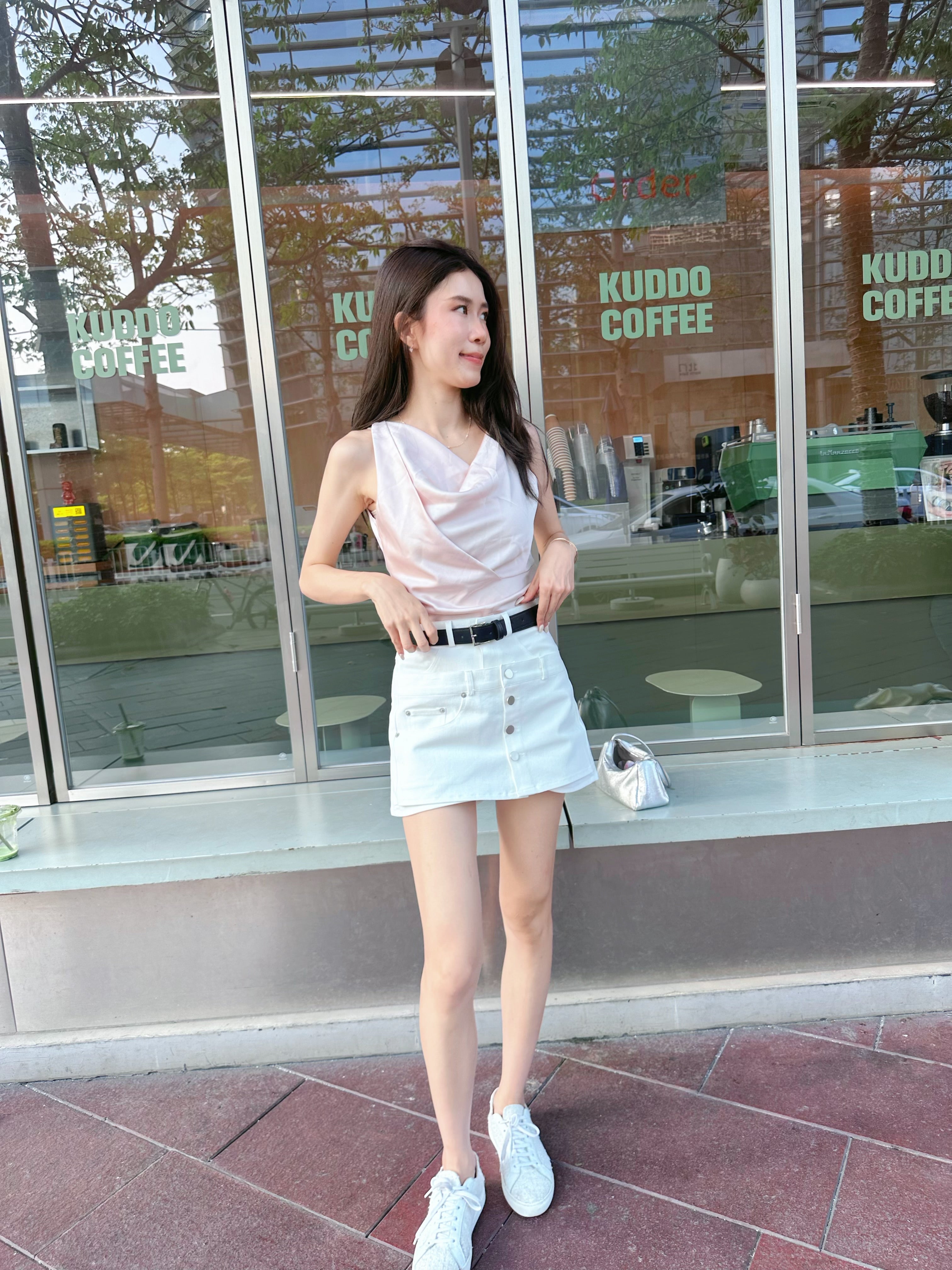 Button Skirt Short with Belt