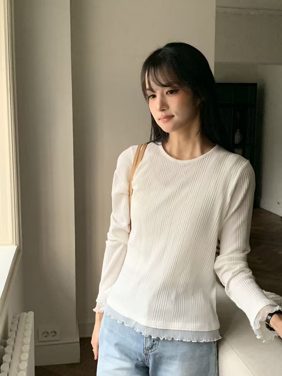 Striped Cotton Lace Top