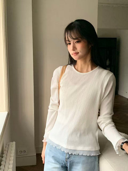 Striped Cotton Lace Top