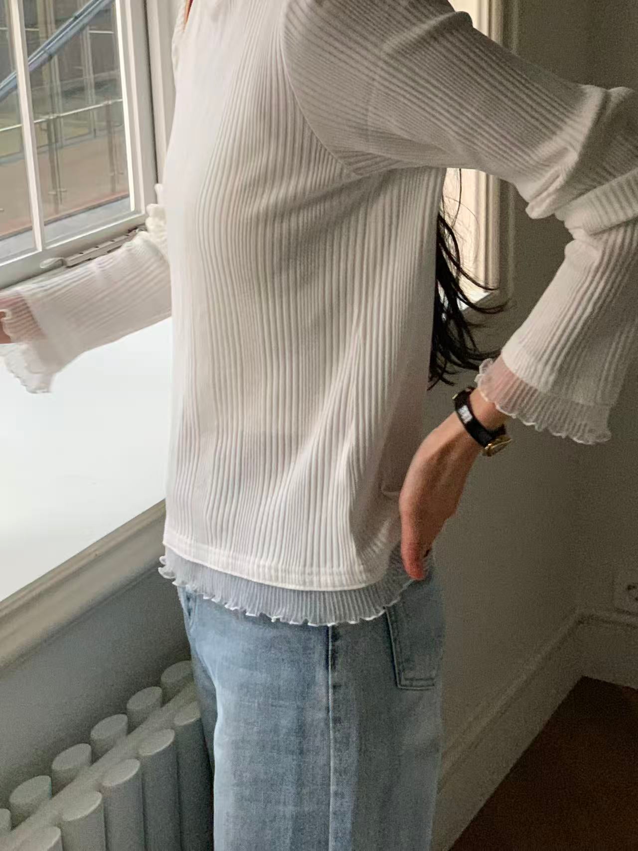 Striped Cotton Lace Top