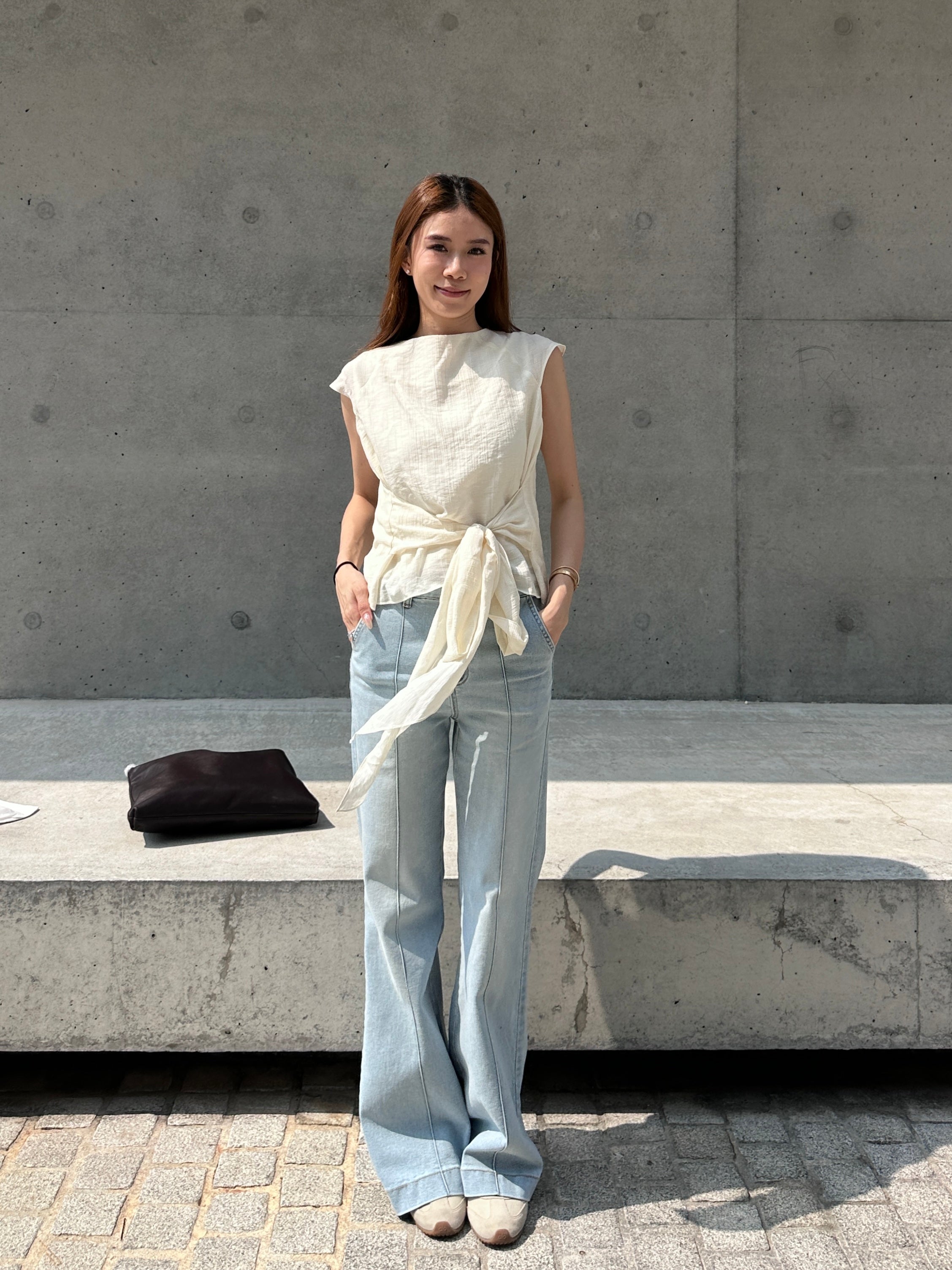 Chiffon Cross Waist T Top