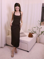 ashchic made Tied Neck Slit Maxi Dress with pads