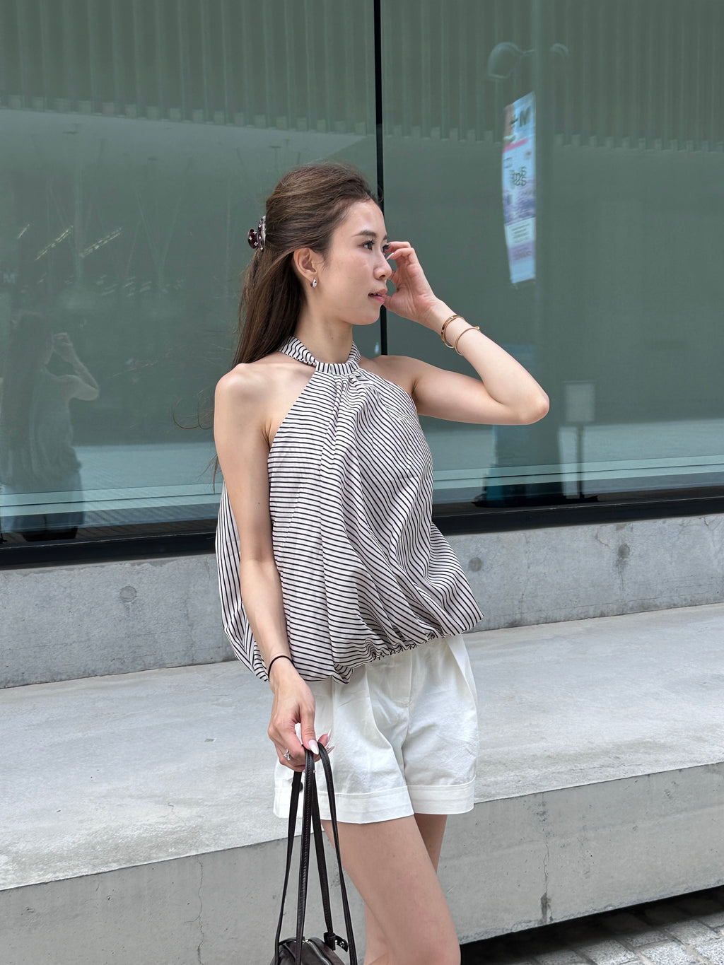Puffy Striped Cross Neck Tank Top