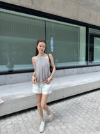 Puffy Striped Cross Neck Tank Top
