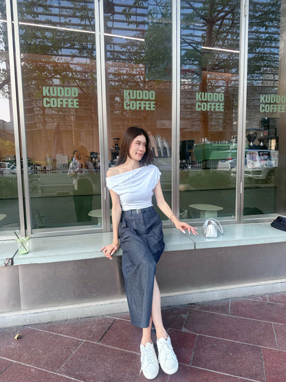 Linen Button In Maxi Skirt