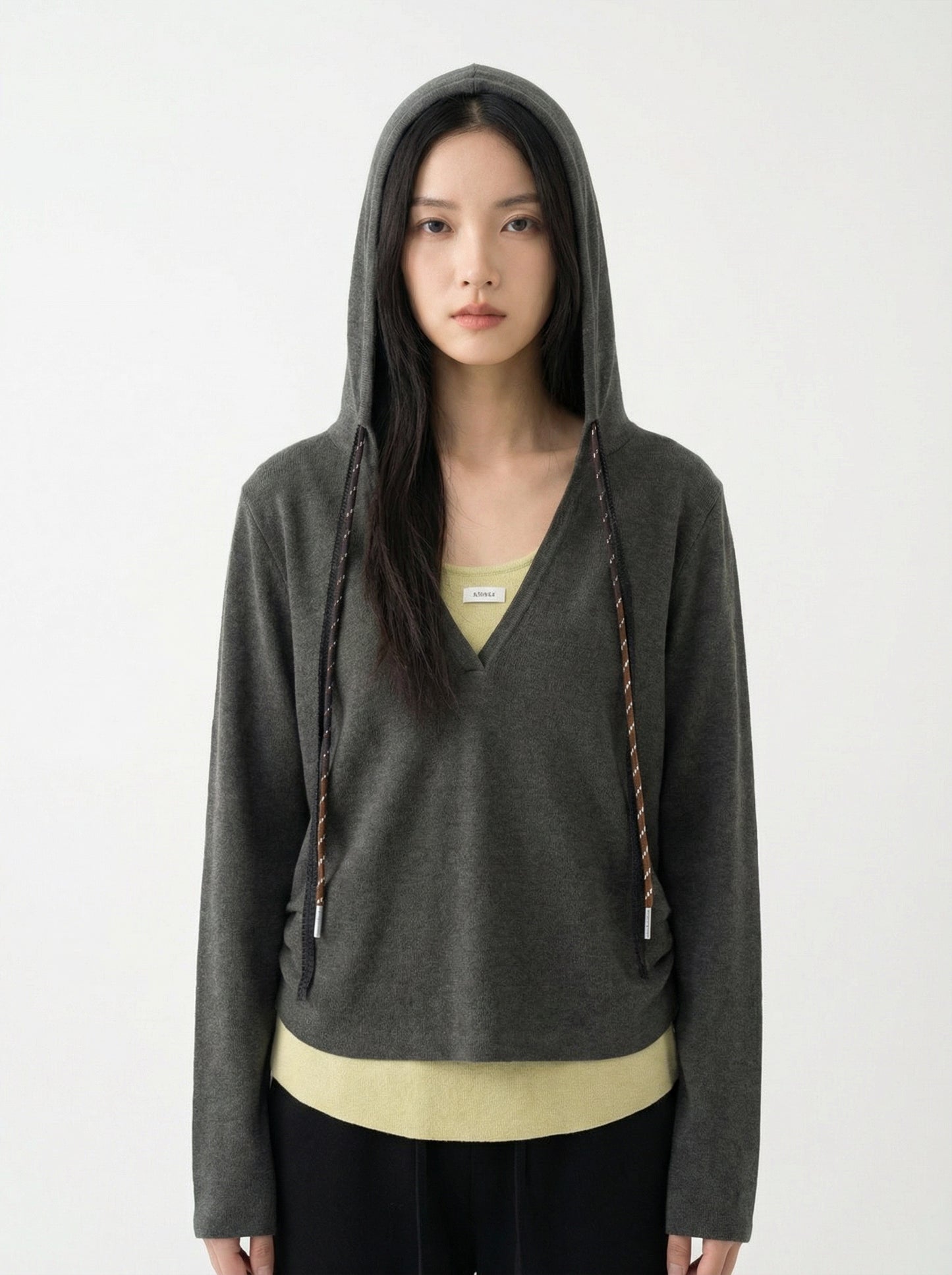 Mix Collar Tied Knitted Hoodie