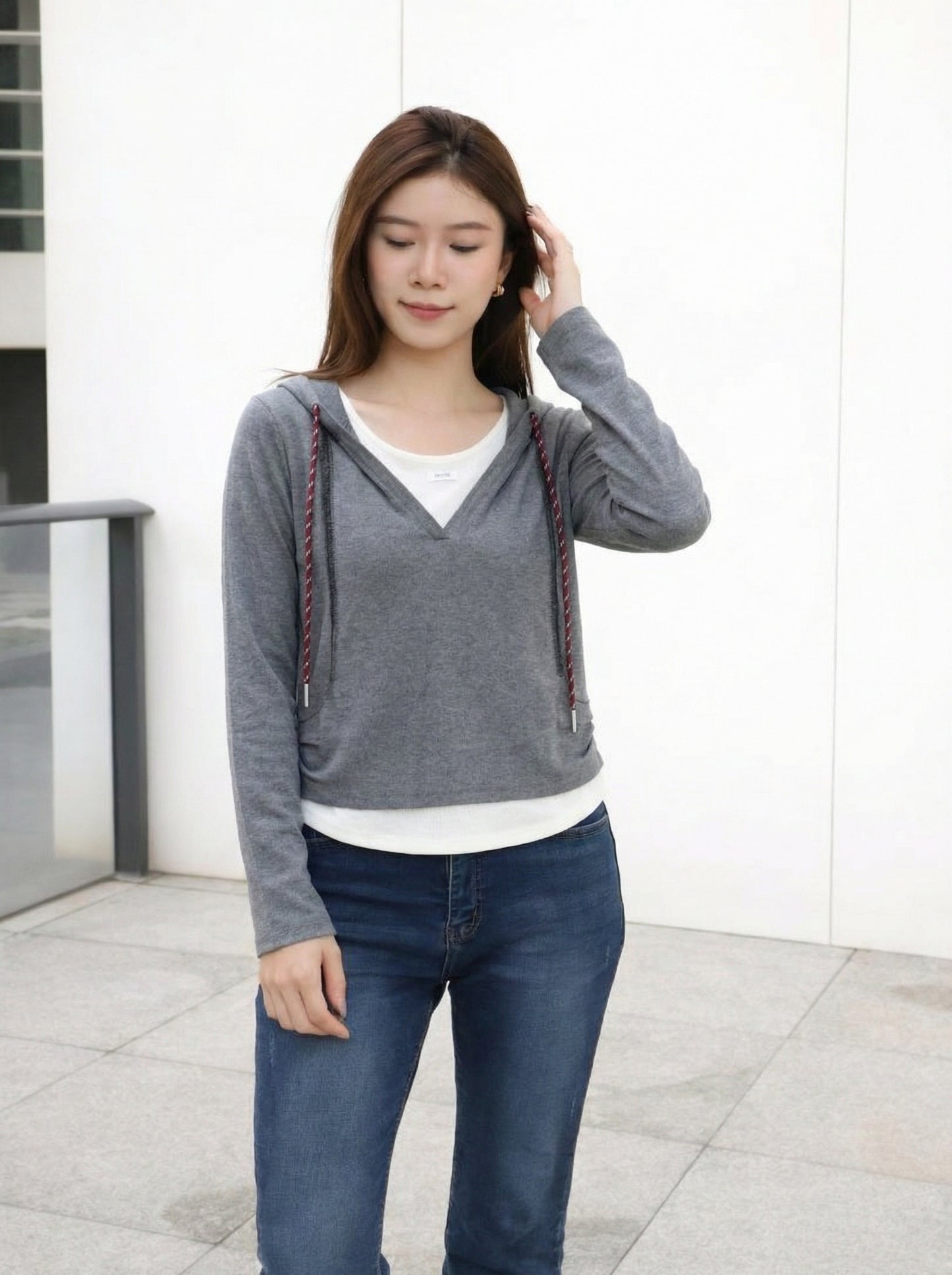 Mix Collar Tied Knitted Hoodie
