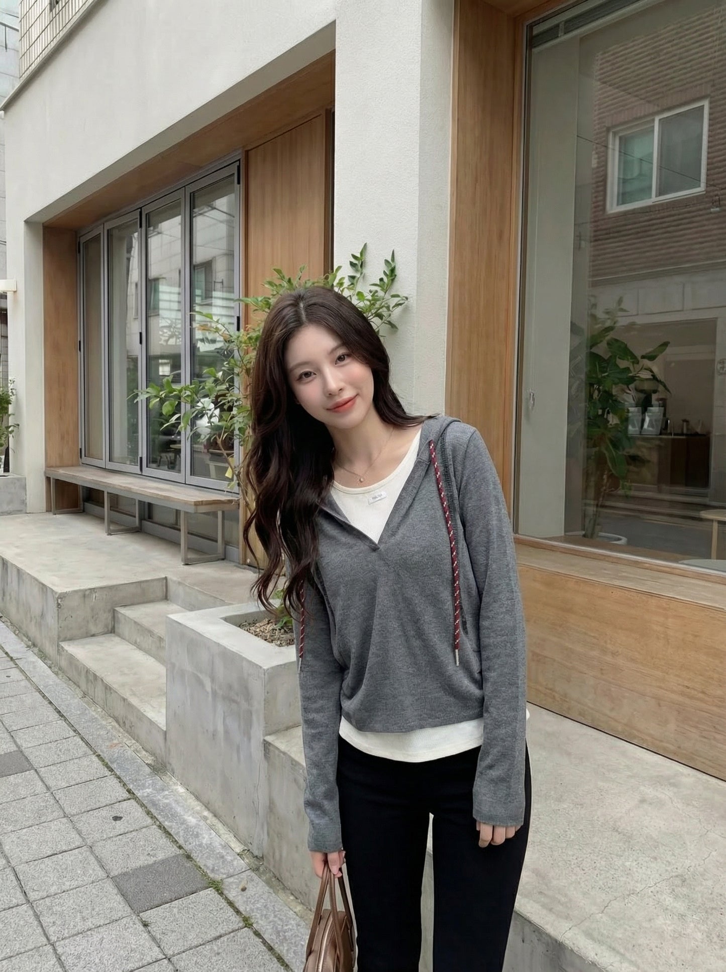 Mix Collar Tied Knitted Hoodie