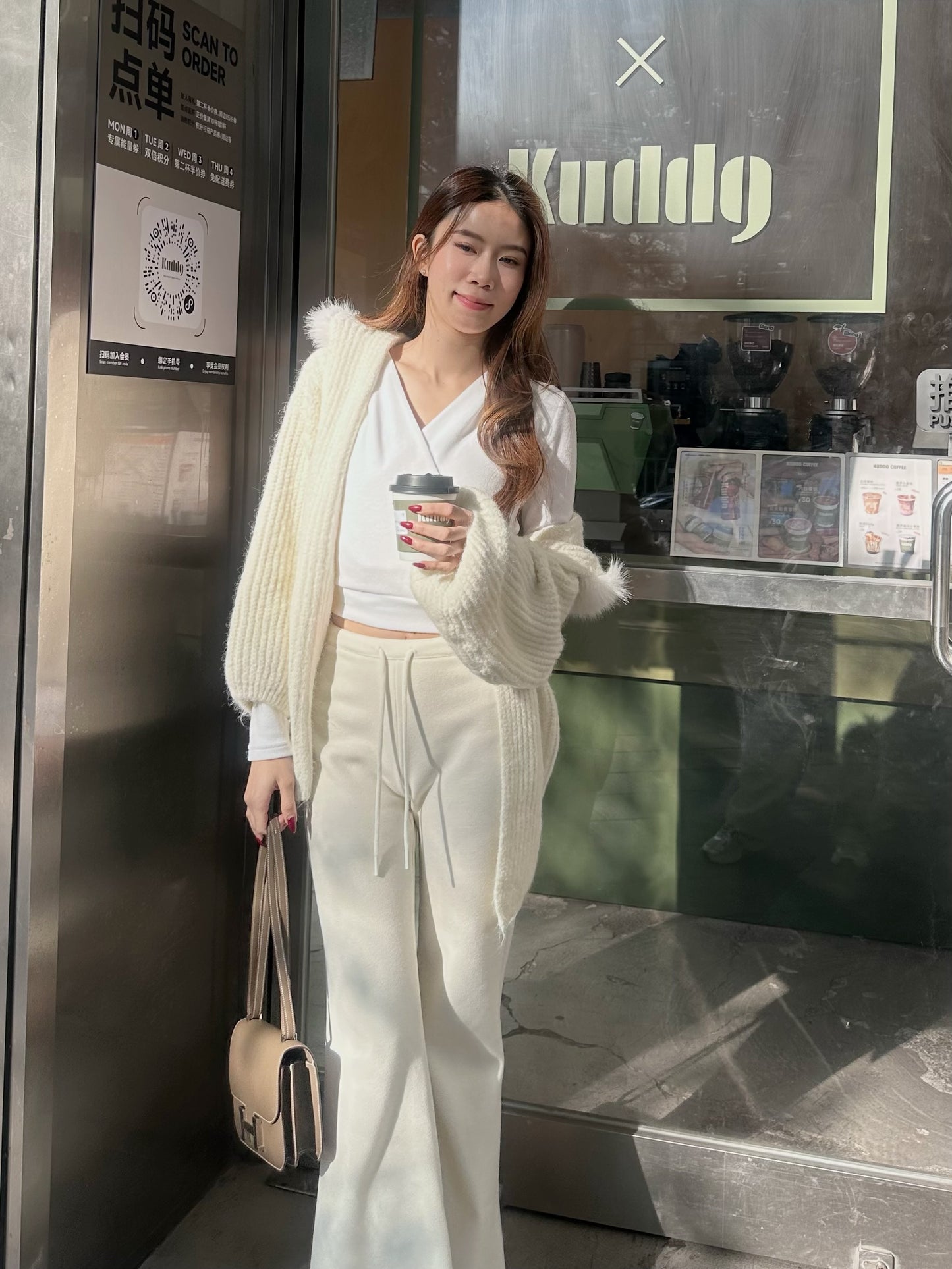 Fluffy Bear Removable Hat Cardigan