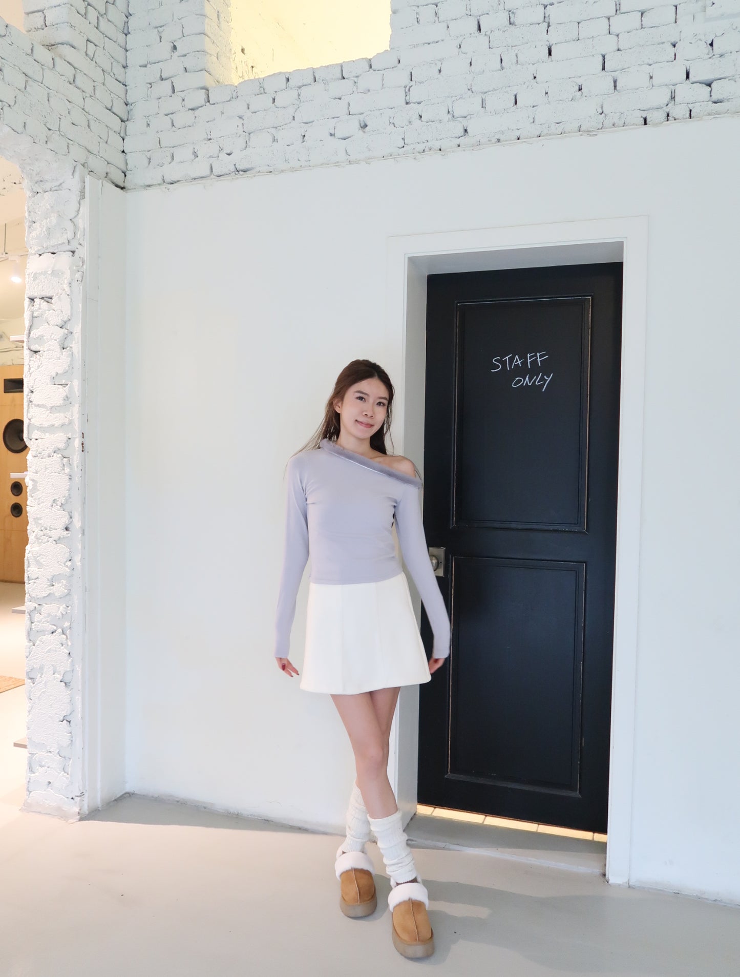 Fluffy One Side Long Sleeves Top