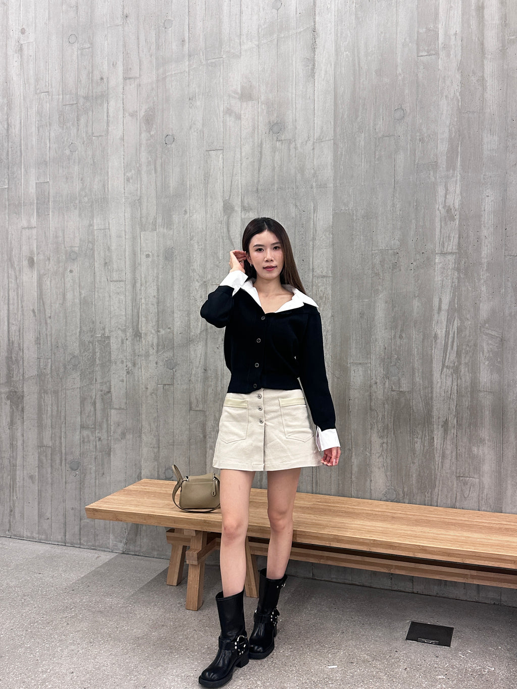 Leather lined Denim Skirt shorts