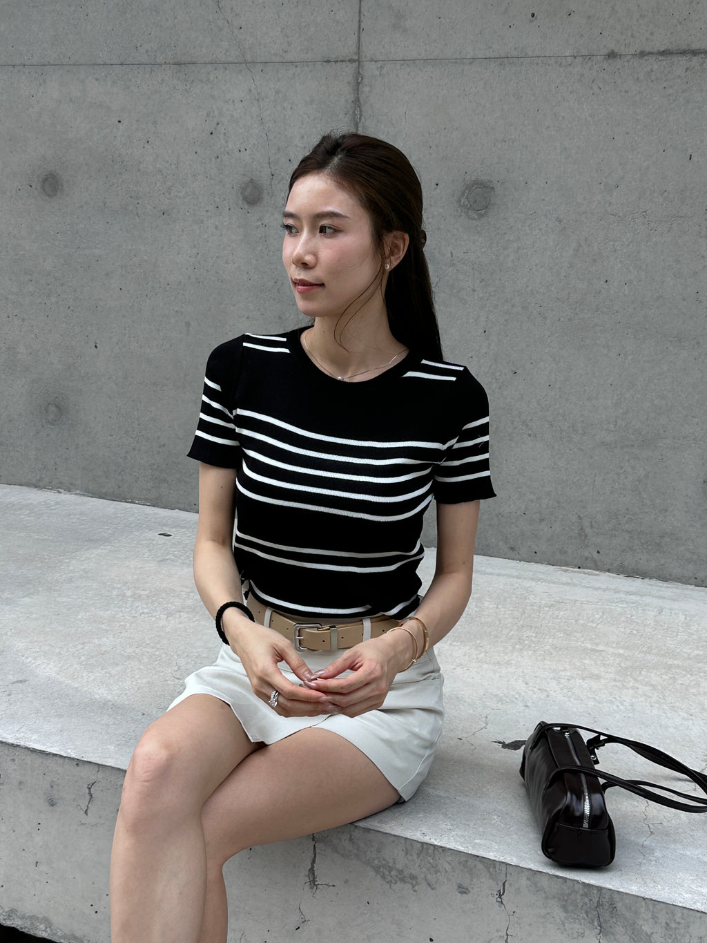 Knitted Striped T Top