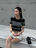 Knitted Striped T Top