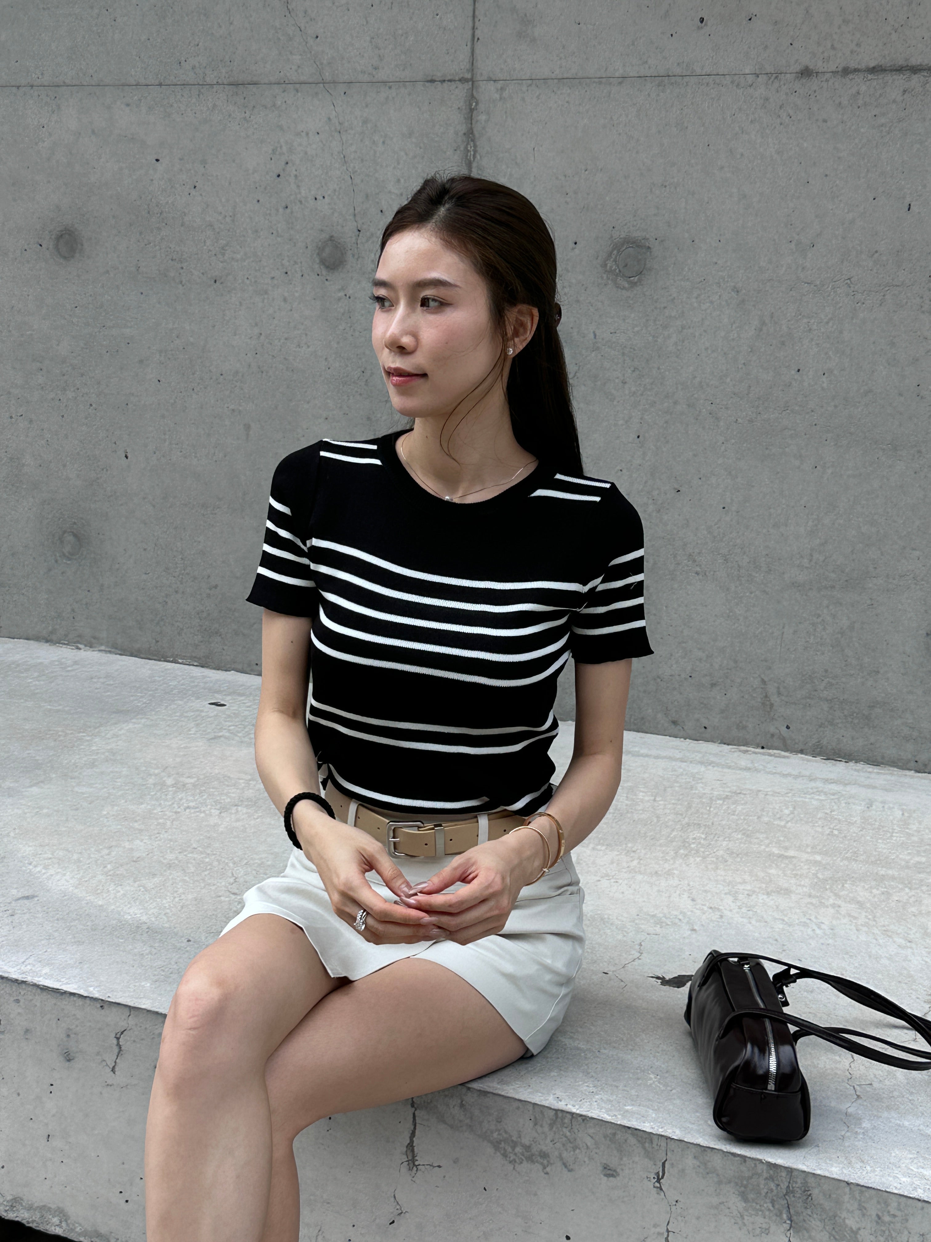 Knitted Striped T Top