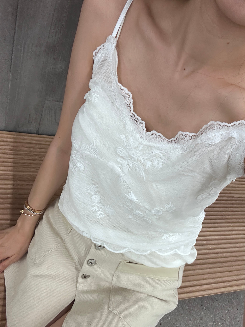 3D flower lace tank top