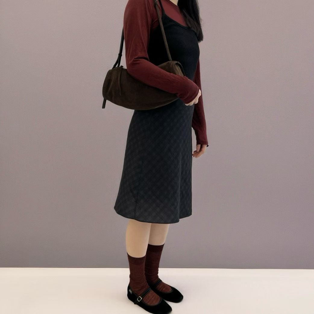 Real Leather Suede Moon Bag