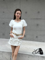 Puffy Sleeves Cotton T Top