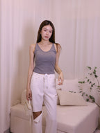 Two Holes White Denim Jeans