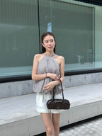 Puffy Striped Cross Neck Tank Top