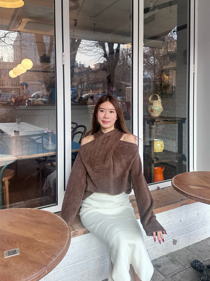 Cross Shoulder Fluffy Long Sleeves Top