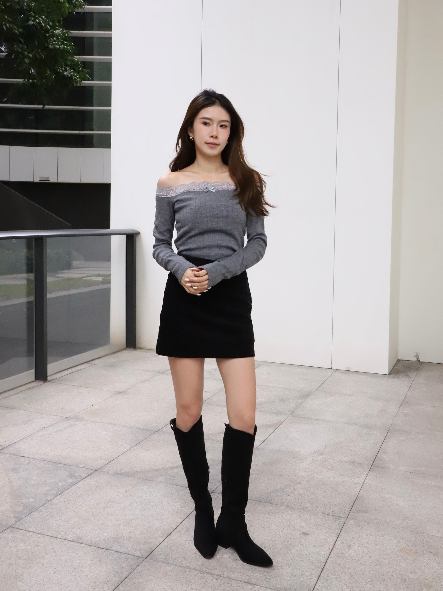 Lace Mix Off Shoulder Top