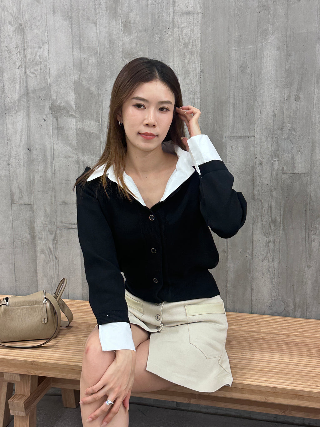 Shirt Knitted Mix Long Sleeves Top