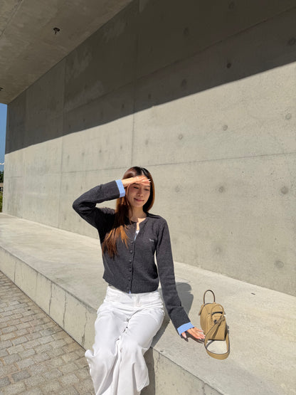 Mix Checked Wool Cardigan