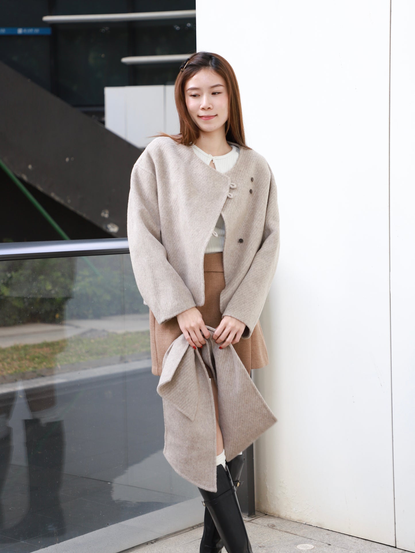 (Early's Bird) Doubled Wool Jacket with Scarf