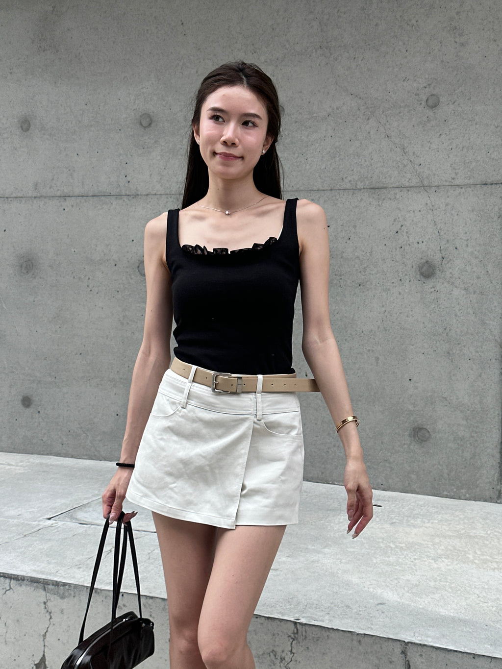 Ruffles Neck Cotton Tank Top