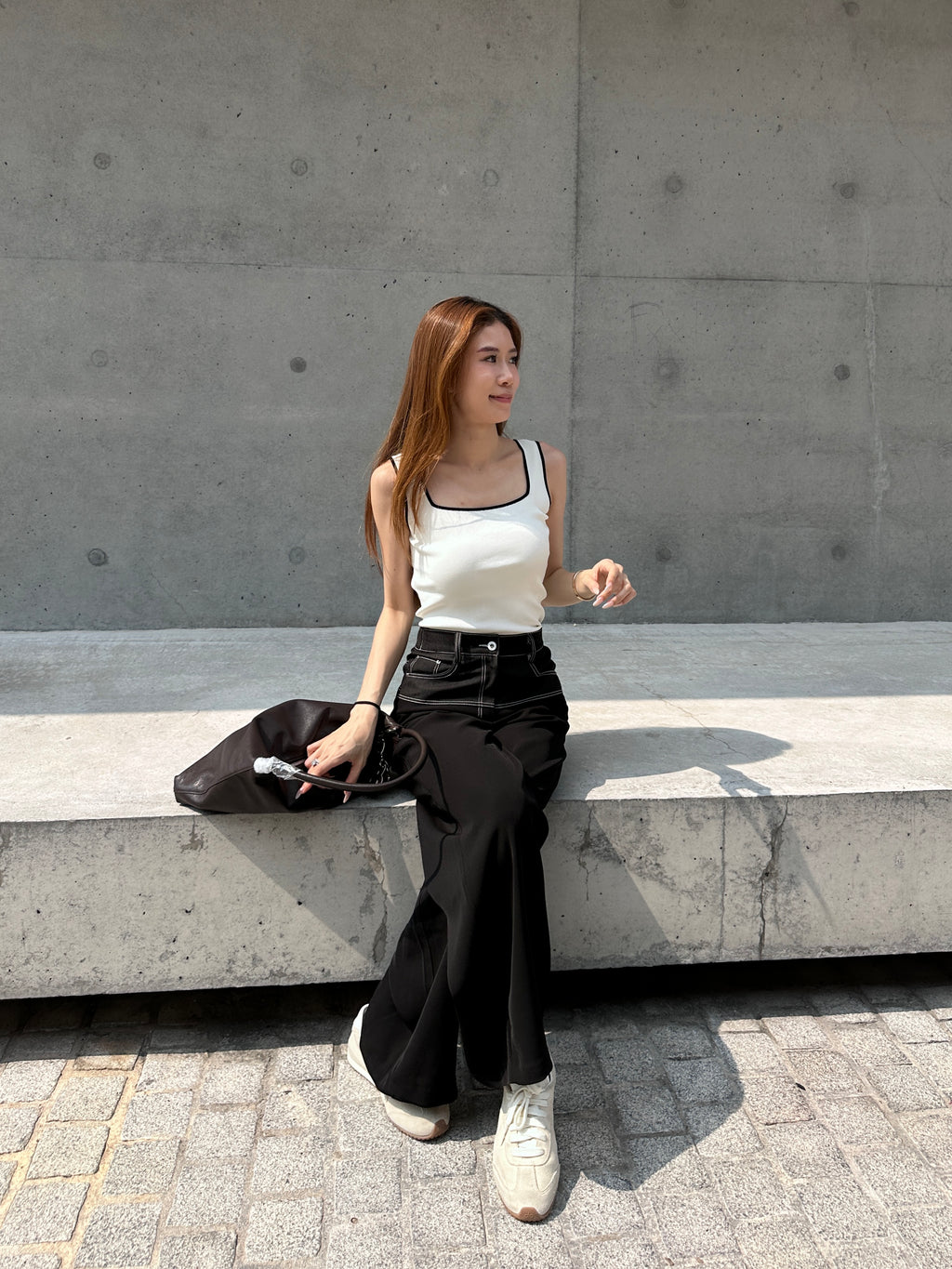Denim mix Chiffon Office Pants