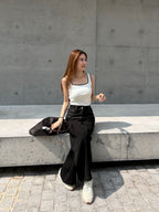 Denim mix Chiffon Office Pants