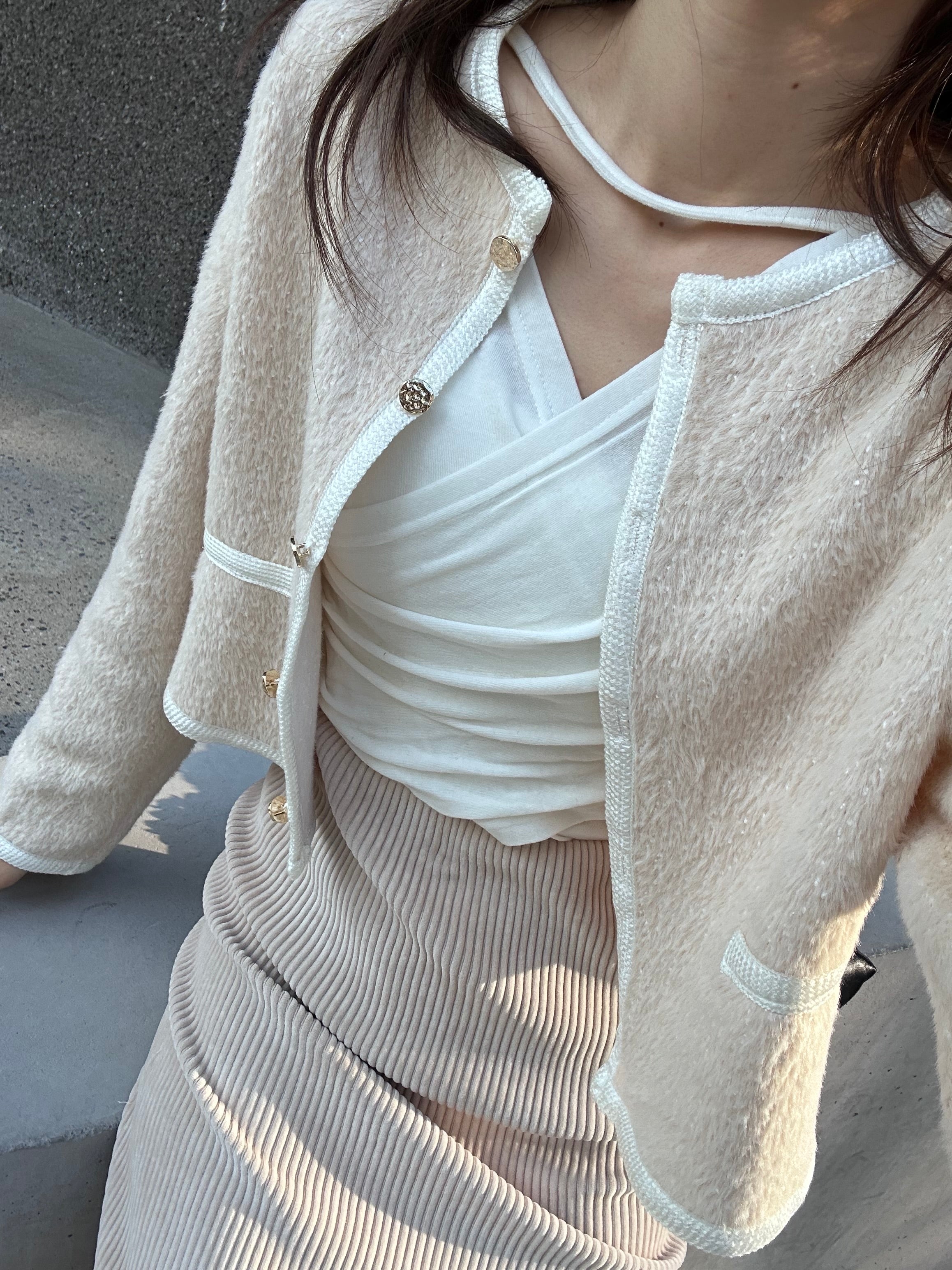 Wool Blend Cream Cardigan