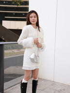 Fluffy Sleeves Cropped Tweed Jacket