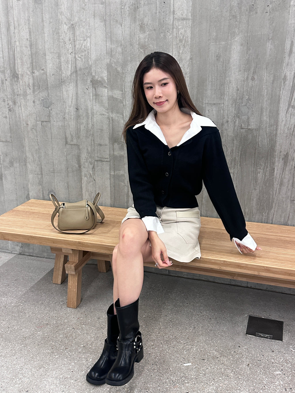 Shirt Knitted Mix Long Sleeves Top
