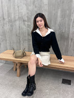 Shirt Knitted Mix Long Sleeves Top