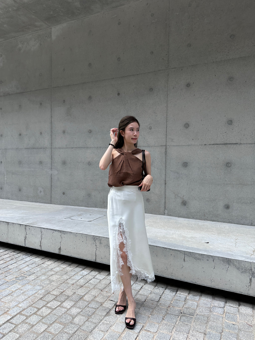 Silky Slit Cut Lace Maxi Skirt