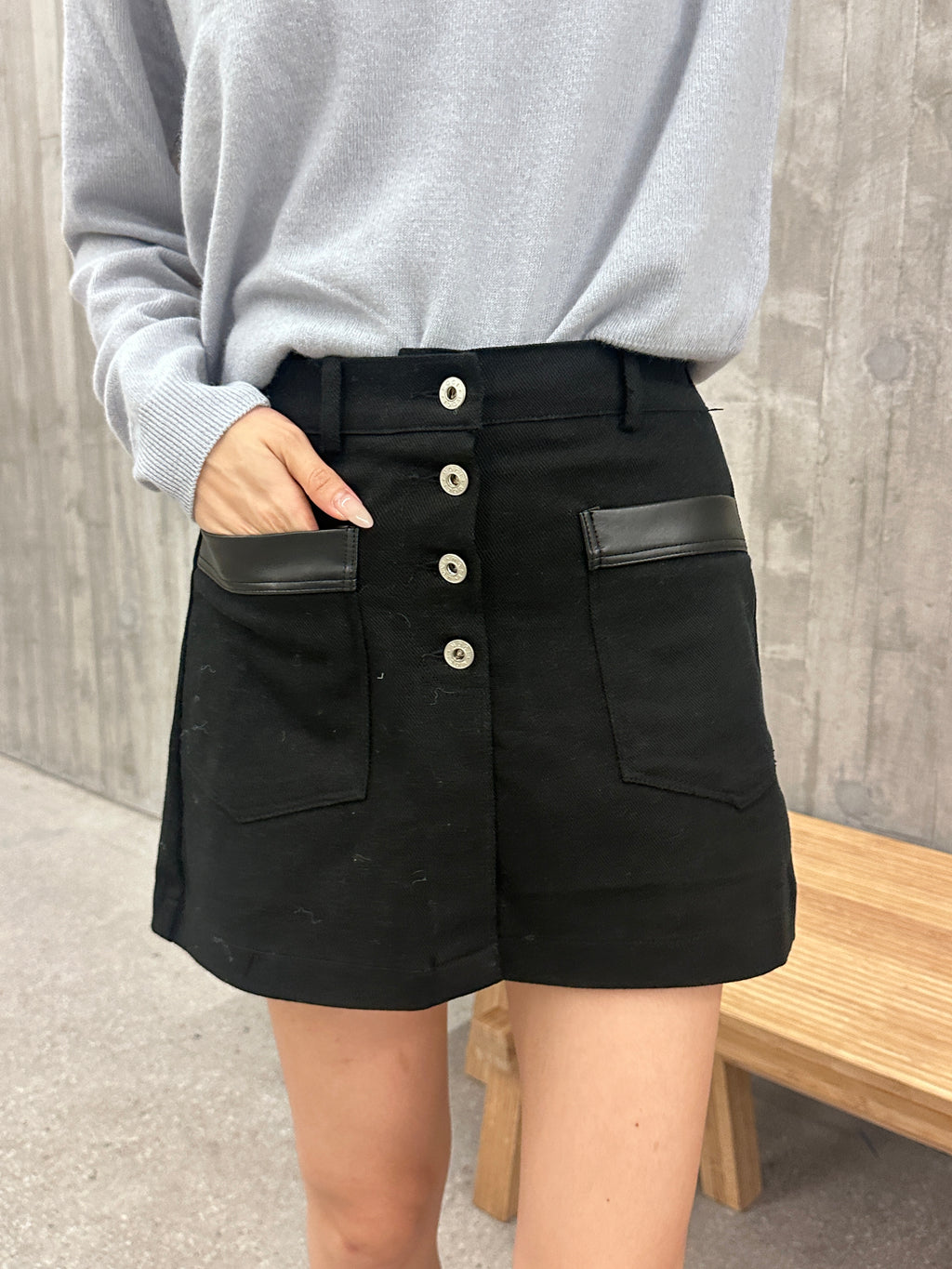 Leather lined Denim Skirt shorts