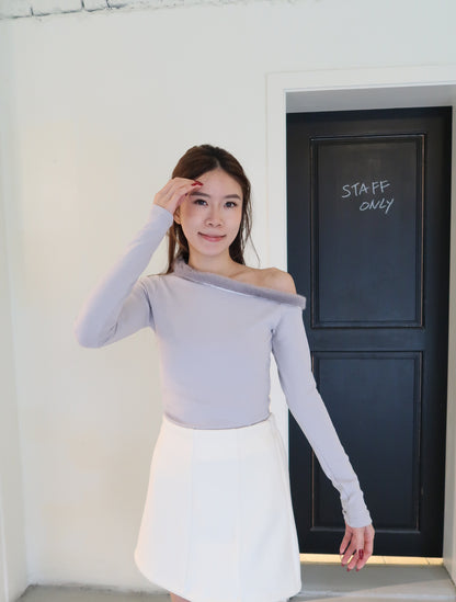 Fluffy One Side Long Sleeves Top