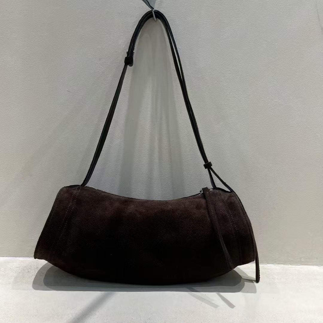 Real Leather Suede Moon Bag