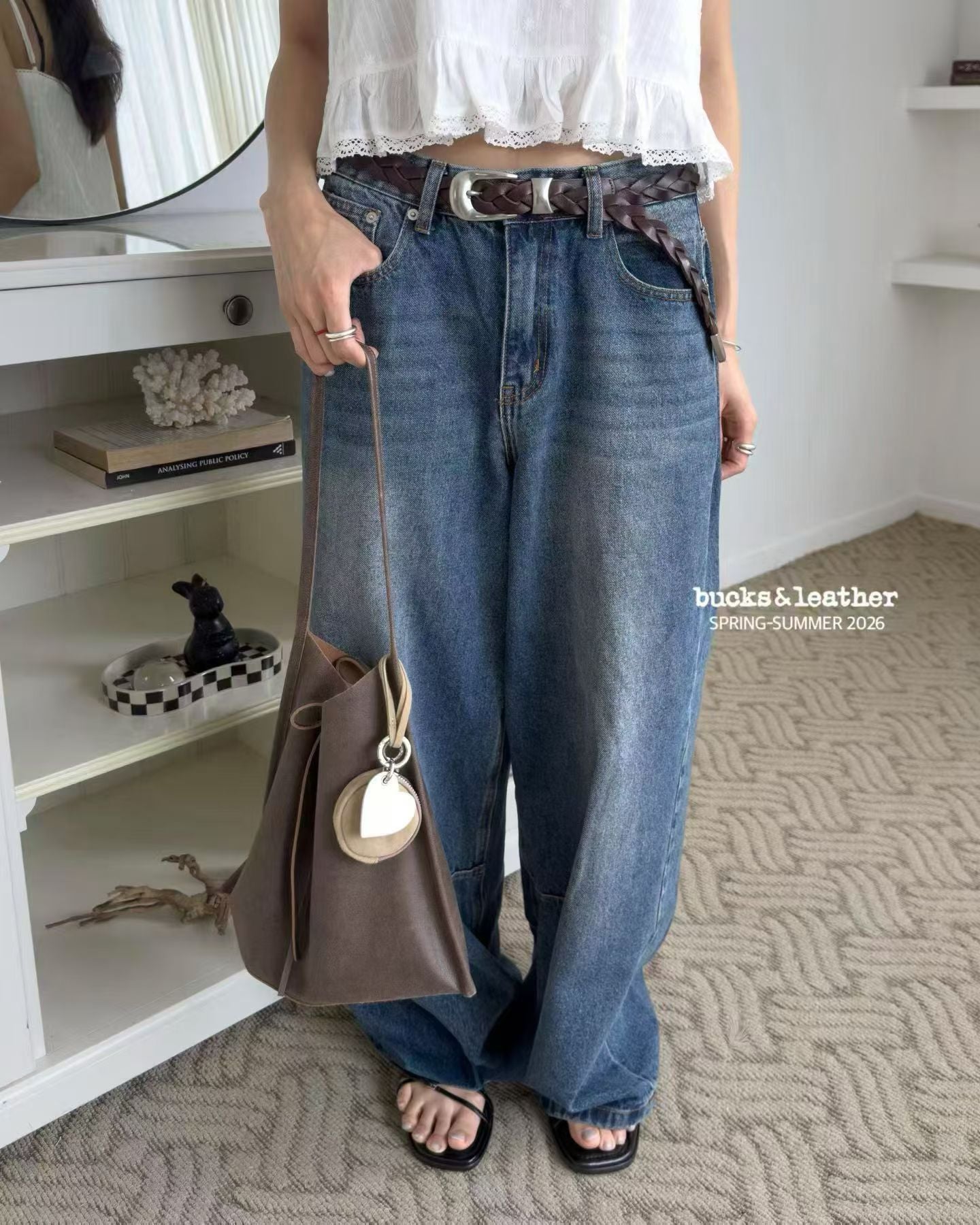 Real Leather Tied Long Shoulder Bag