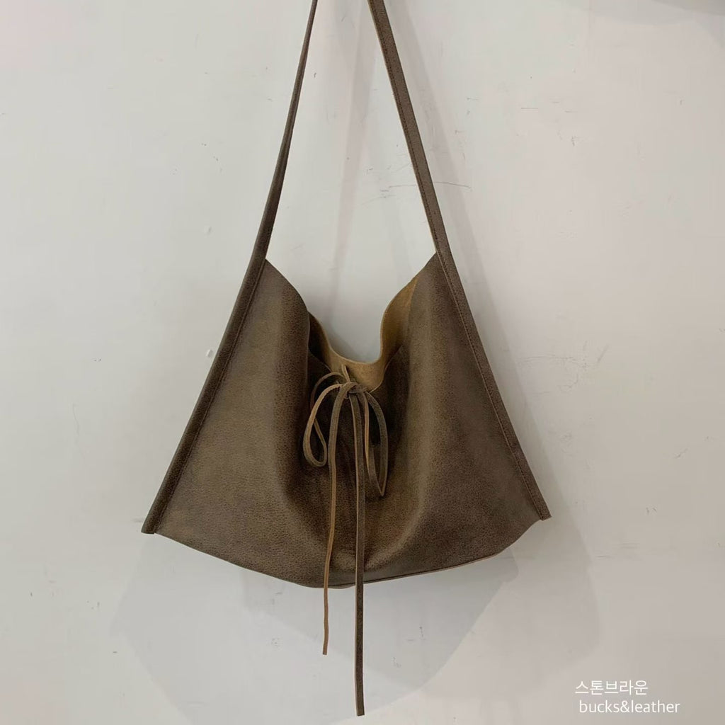 Real Leather Tied Ribbon Shoulder Bag