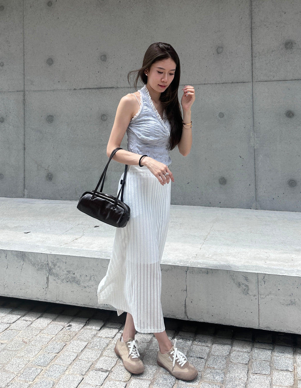 Striped See Through Maxi Skirt