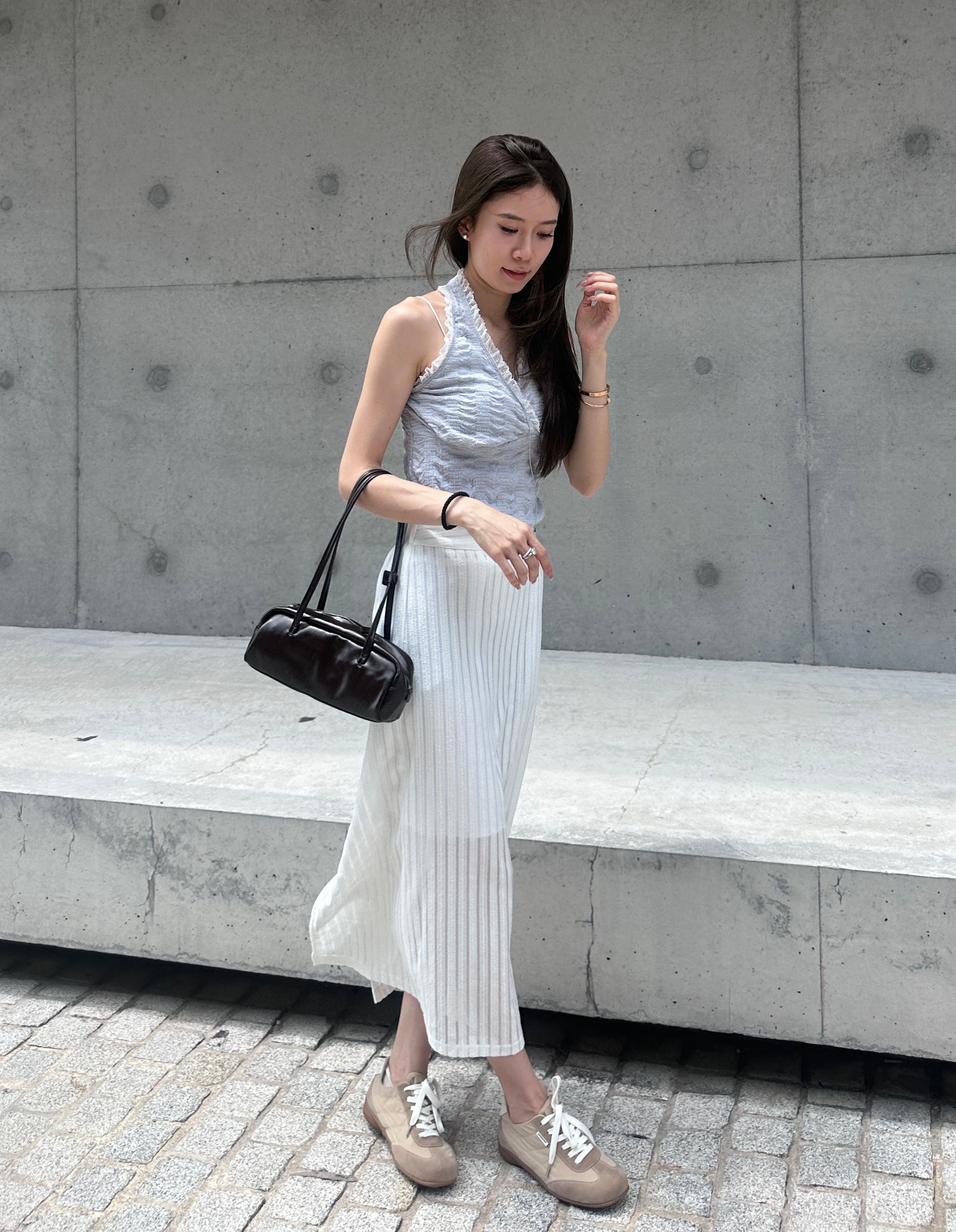 Striped See Through Maxi Skirt