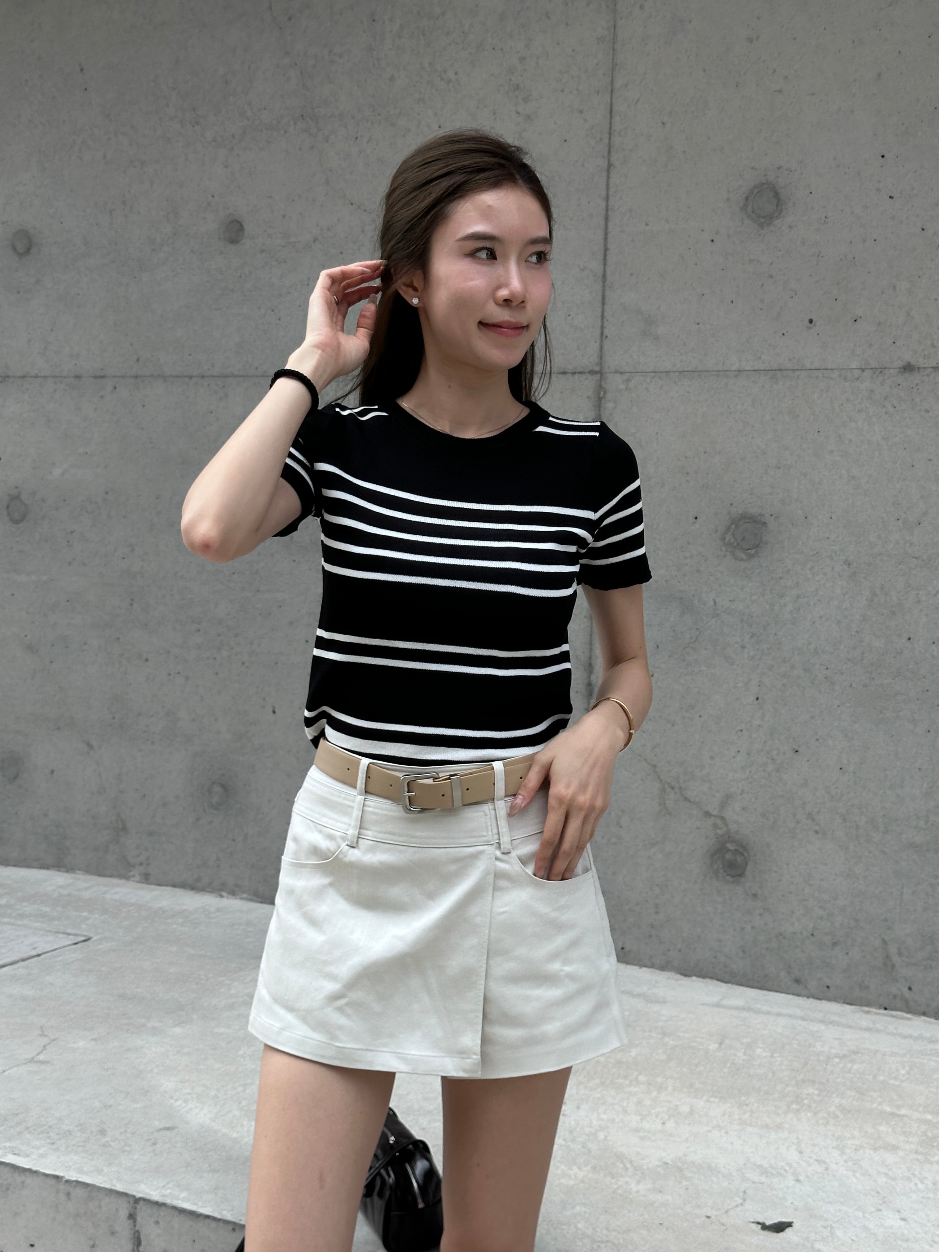 Knitted Striped T Top
